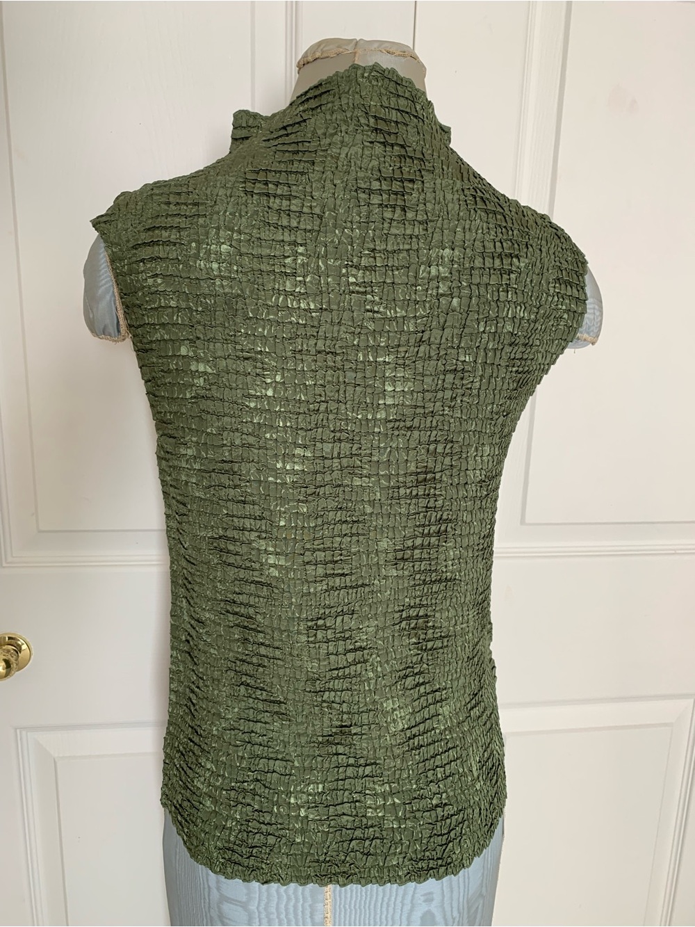 Vintage Y2k Olive Green Crinkle Textured Sleeveless Top
